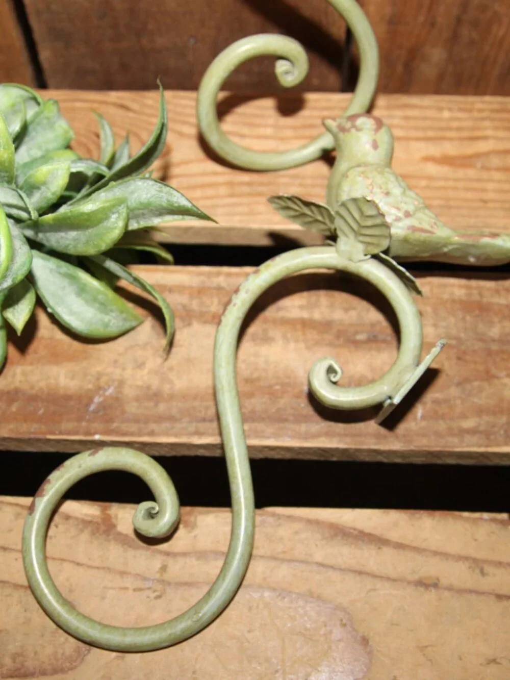 Shabby Chippy Green Cast Iron French Country Farmhouse Bird Wall Decor Hooks